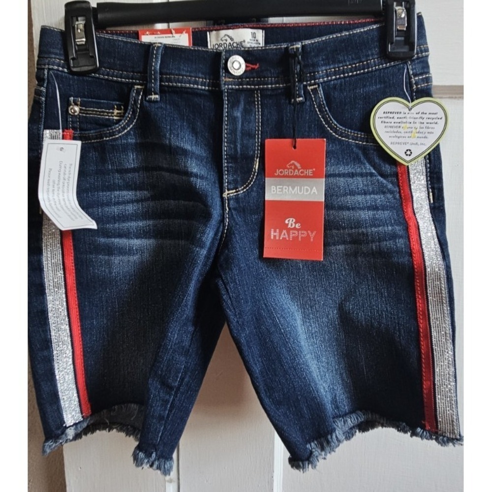 NWT Jordache denim Bermuda shortsโ silver stripes girl 10